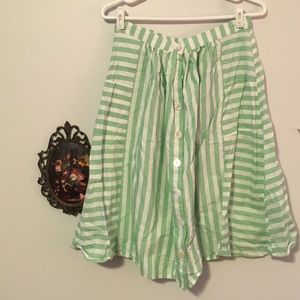 Green and White Striped Skirt